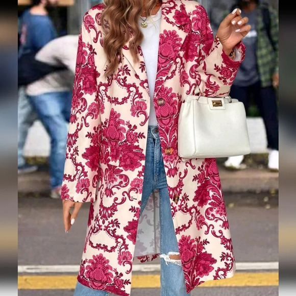 Floral Print Front Button Casual All-Match Long Sleeve Jacket - Picture 1 of 6